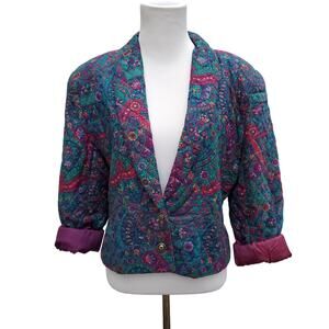 Vintage David Brooks Quilted Blazer Jacket Vibrant Paisley Cottagecore Sz 10